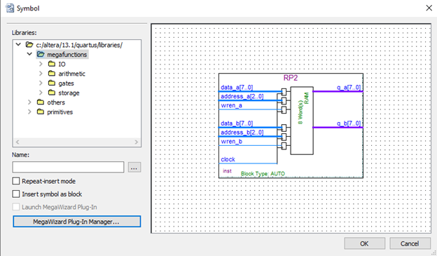 Рис.27 Сформированное менеджером Megawizard символьное обозначение модуля регистровой памяти RP2